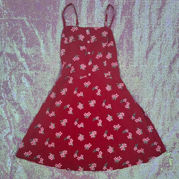 Hollister Dresses & Skirts - Hollister Red Floral Dress with Adjustable Straps and Button Front!!